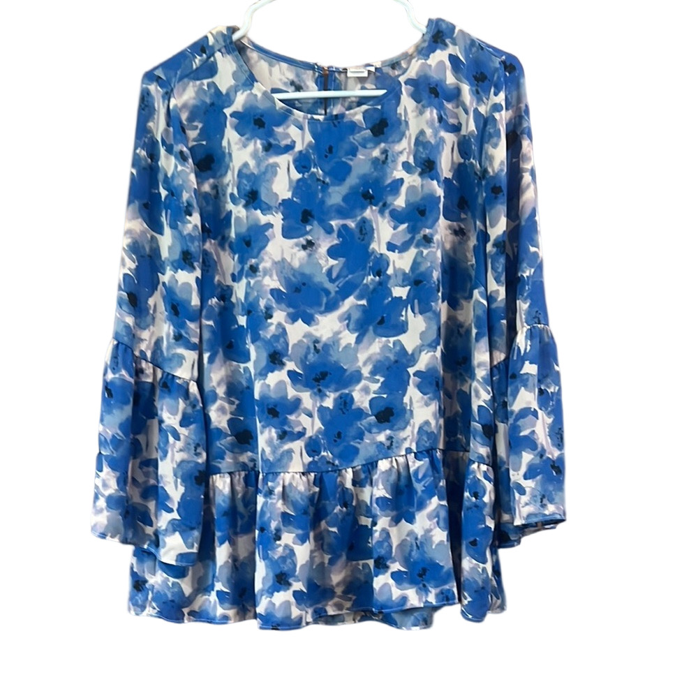 J. Crew Blue and White Boxy 3/4 Sleeve Blouse Sz Med